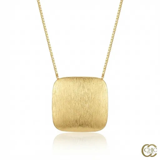 Golden Edge Pendant necklace with square brushed gold-plated pendant on adjustable snake chain