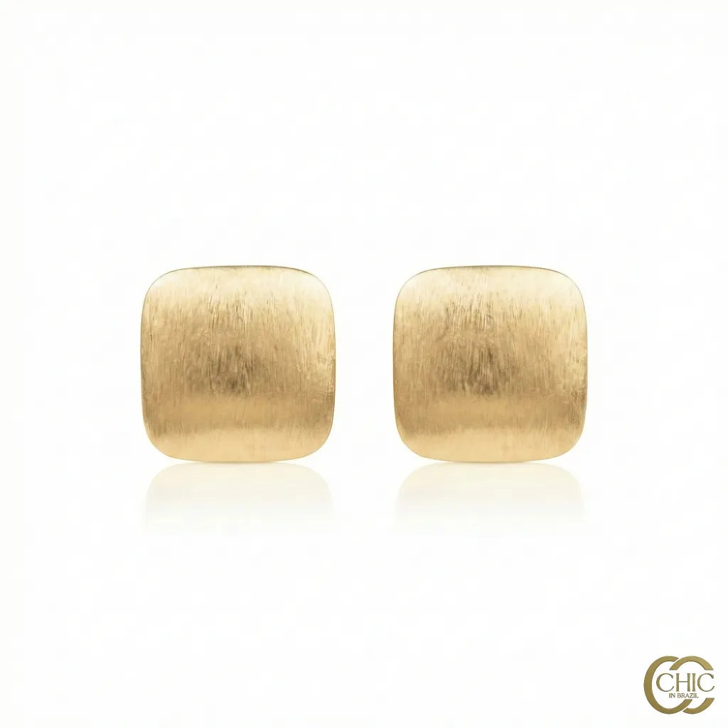 Golden Edge Earrings modern square gold-plated drops with brushed finish and stud back closure