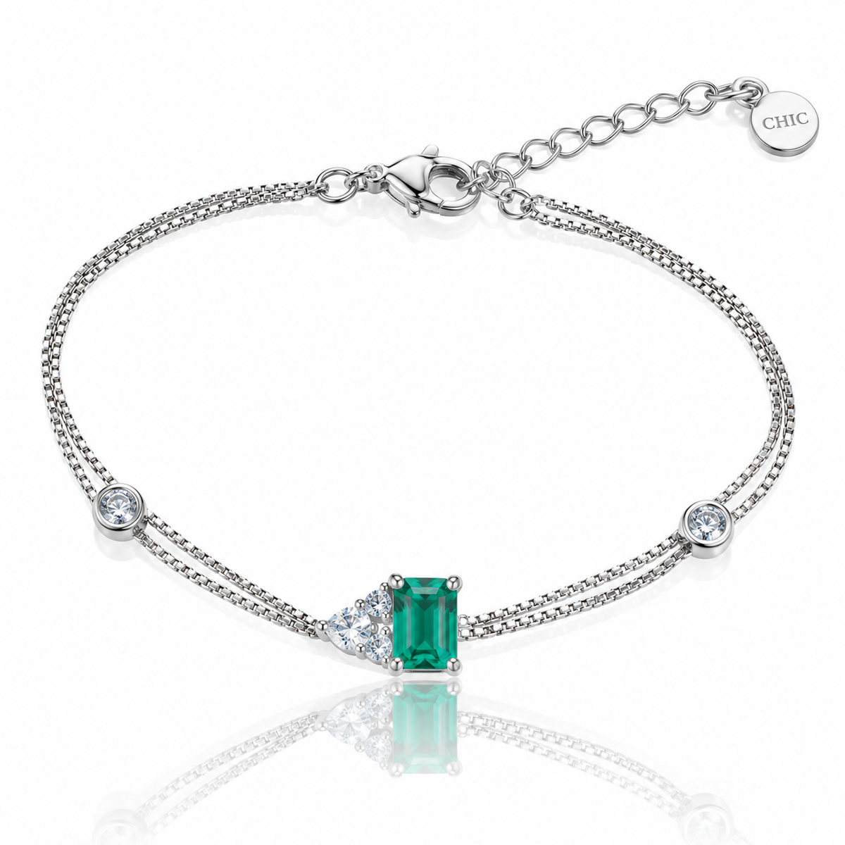 Bracelet Emerald-Cut & Accent Double-Chain