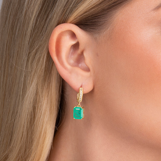 Emerald-Cut Hoop Dangle Earrings