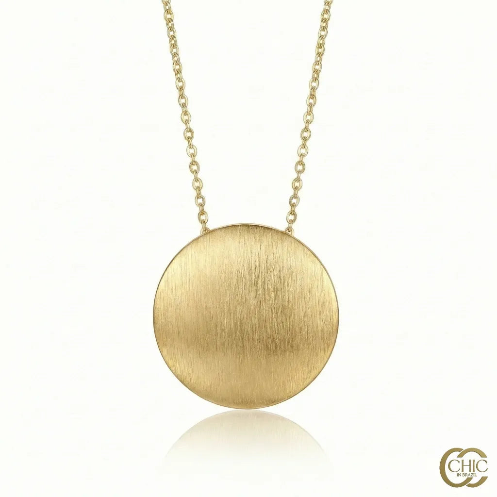 Radiant Medallion Necklace with 18K gold-plated brushed round pendant on adjustable link chain