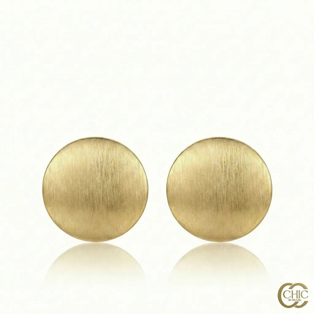 18K gold-plated Radiant Earrings with textured round medallion studs, handcrafted Brazilian jewelry