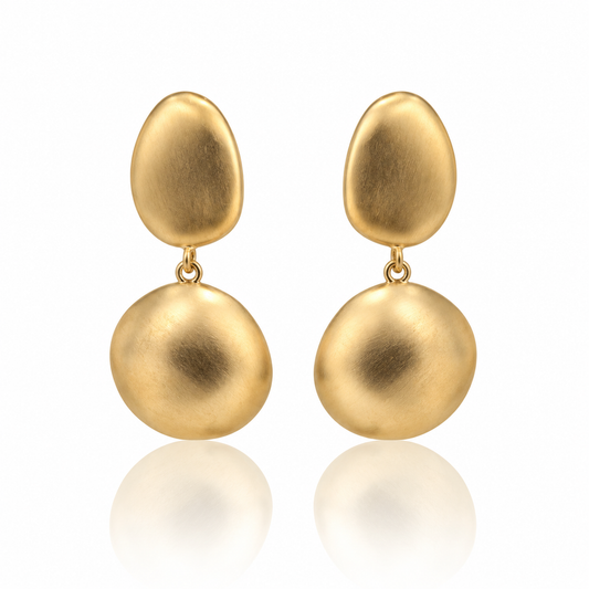 Earring Golden Pebble Double Drop