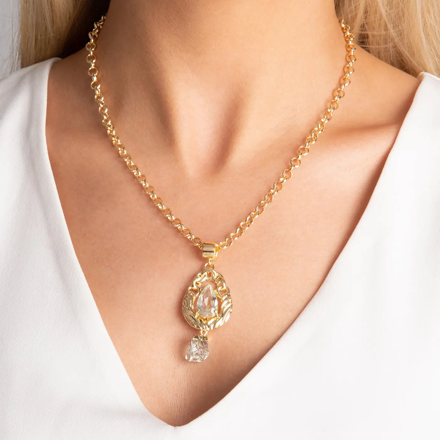 Raw Crystal Medallion Necklace CHIC In Brazil
